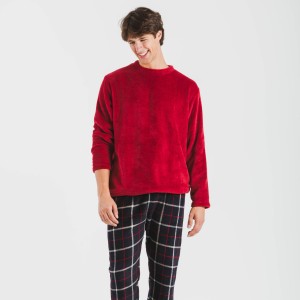 Pijama coral hombre Cuadro Gaston burdeos