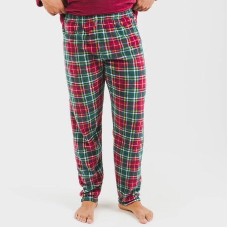 Pijama coral hombre Cuadro Aros burdeos