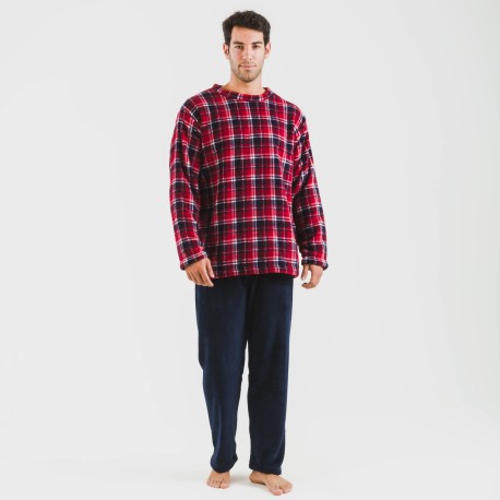 Pijama coral hombre Cuadro Cocoro azul marino