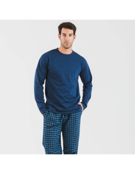 Pijama hombre franela Cuadro Edesia azul