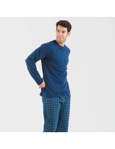 Pijama hombre franela Cuadro Edesia azul