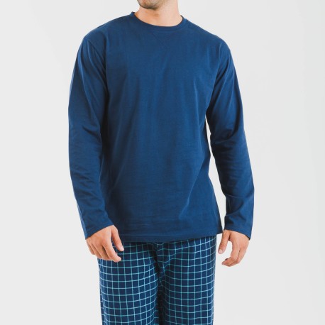 Pijama hombre franela Cuadro Edesia azul