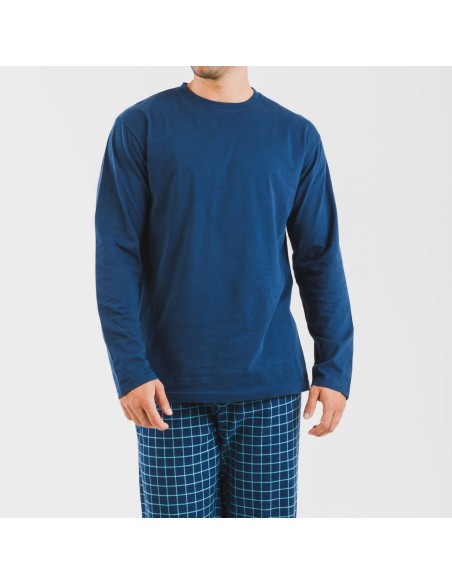 Pijama hombre franela Cuadro Edesia azul
