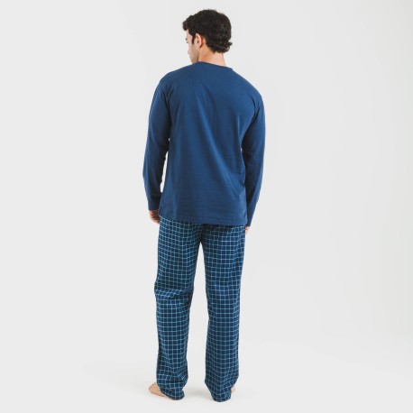 Pijama hombre franela Cuadro Edesia azul