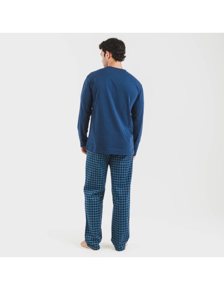 Pijama hombre franela Cuadro Edesia azul