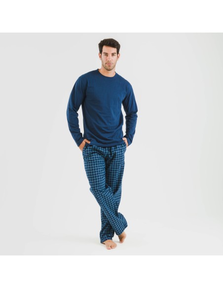 Pijama hombre franela Cuadro Edesia azul