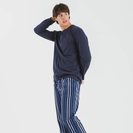 Pijama hombre franela Raya Vinicius azul