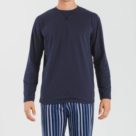 Pijama hombre franela Raya Vinicius azul