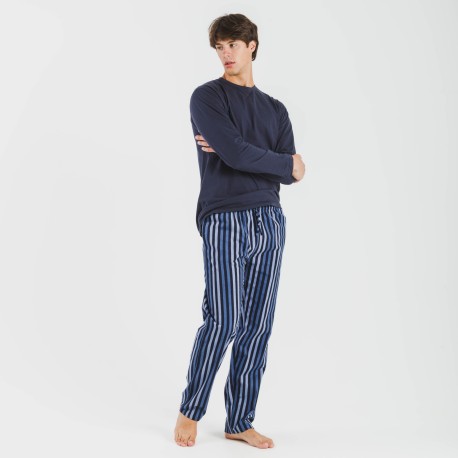 Pijama hombre franela Raya Vinicius azul