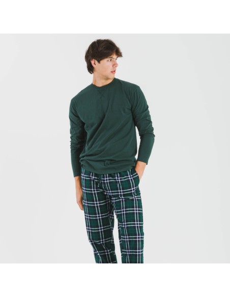 Pijama hombre franela Cuadro Guelo verde