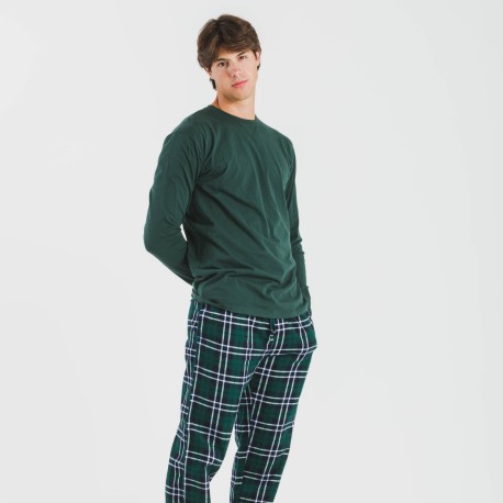 Pijama hombre franela Cuadro Guelo verde