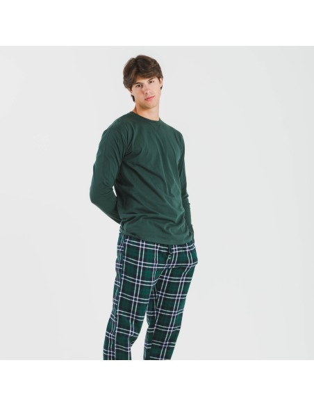Pijama hombre franela Cuadro Guelo verde