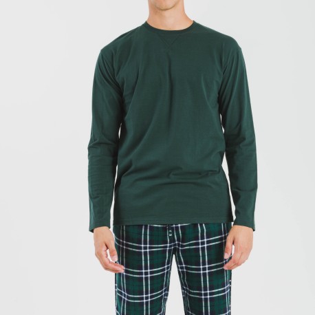 Pijama hombre franela Cuadro Guelo verde