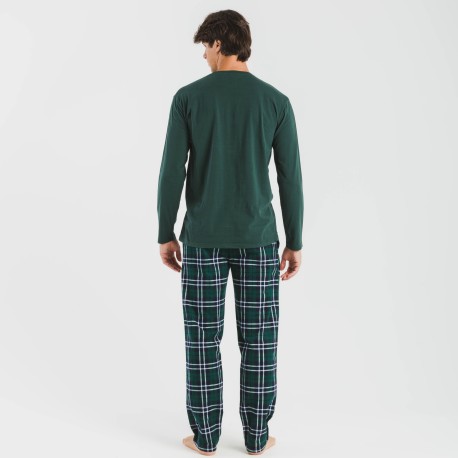 Pijama hombre franela Cuadro Guelo verde