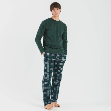 Pijama hombre franela Cuadro Guelo verde