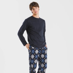 Pijama hombre franela Roldan azul marino 2