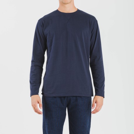 Pijama hombre franela Raya Derek azul marino