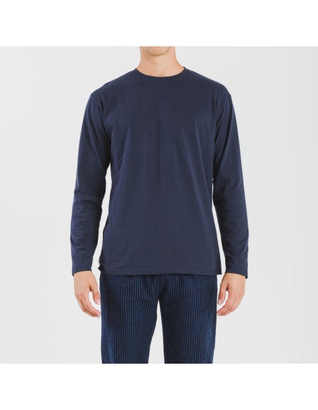 Pijama hombre franela Raya Derek azul marino
