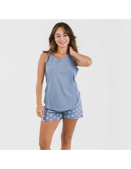 Pijama corto algodón Garbo azul añil Pijama corto algodón Garbo azul añil