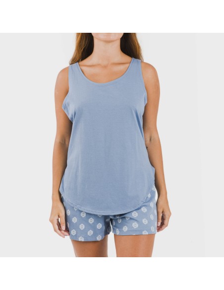 Pijama corto algodón Garbo azul añil Pijama corto algodón Garbo azul añil