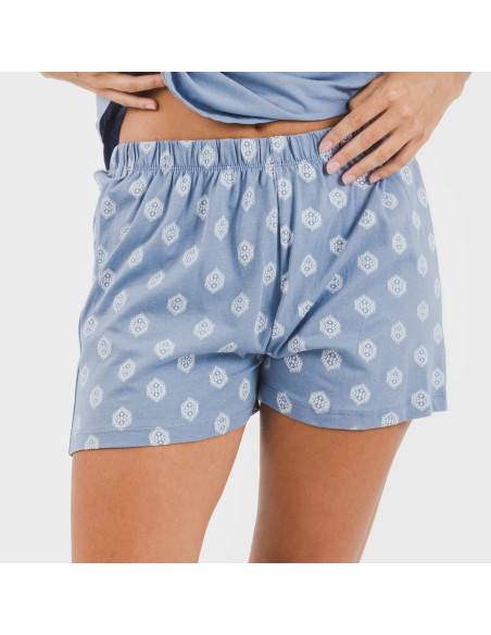 Pijama corto algodón Garbo azul añil Pijama corto algodón Garbo azul añil