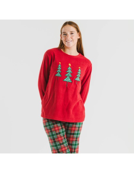 Pijama polar Cuadro Aros burdeos Pijama polar Cuadro Aros burdeos