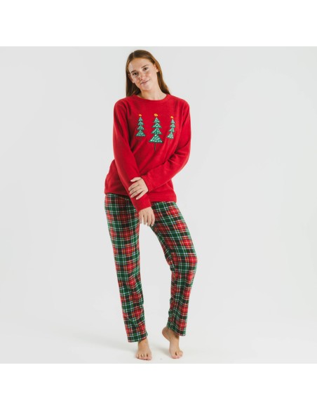 Pijama polar Cuadro Aros burdeos Pijama polar Cuadro Aros burdeos