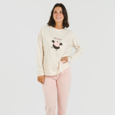 Pijama polar Buho rosa palo