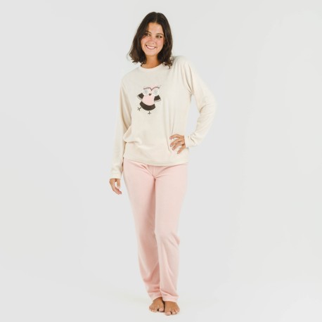 Pijama polar Buho rosa palo
