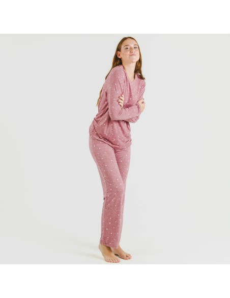 Pijama largo mujer soft Ambarina malva rosa Pijama largo mujer soft Ambarina malva rosa