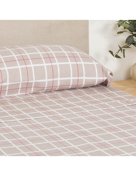 Juego de sábanas franela Cuadro Camel topo