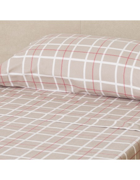 Juego de sábanas franela Cuadro Camel topo