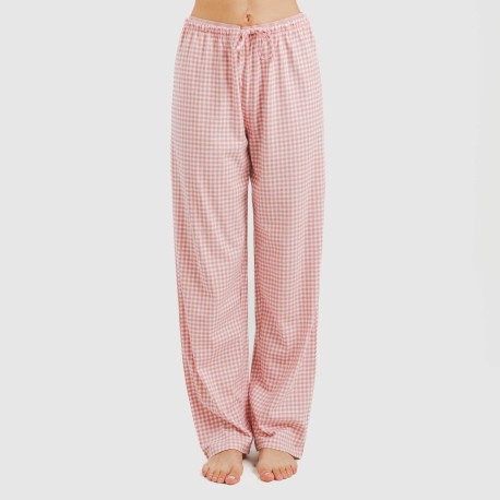 Pijama largo algodón Cuadro Vichy rosa
