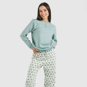 Pijama largo algodón Joy agua marina