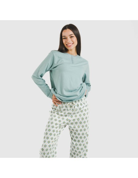 Pijama largo algodón Joy agua marina Pijama largo algodón Joy agua marina
