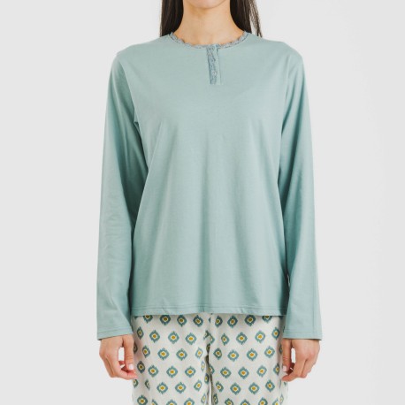 Pijama largo algodón Joy agua marina