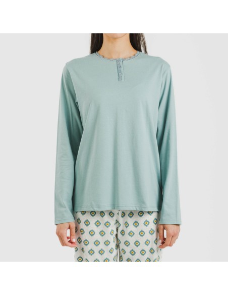 Pijama largo algodón Joy agua marina Pijama largo algodón Joy agua marina