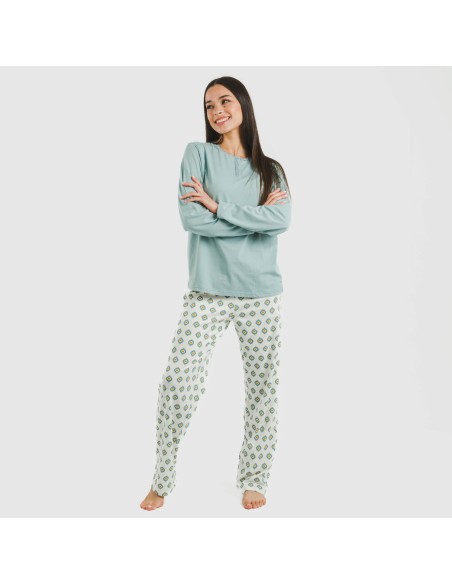 Pijama largo algodón Joy agua marina Pijama largo algodón Joy agua marina