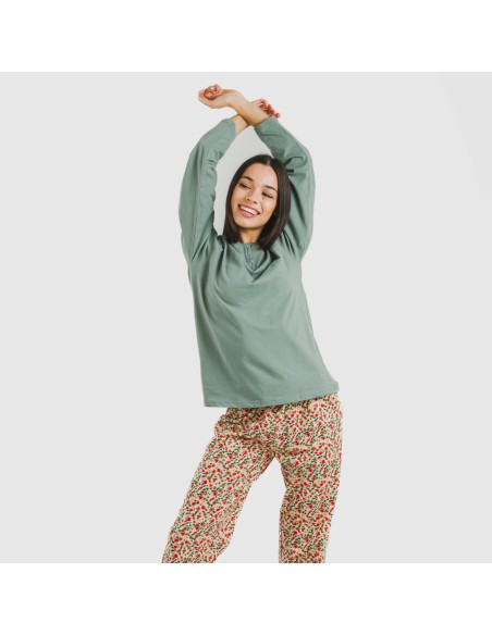 Pijama largo algodón Musa verde