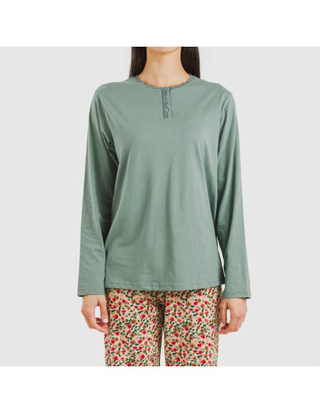 Pijama largo algodón Musa verde