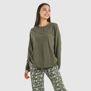 Pijama largo algodón Mozarabe verde