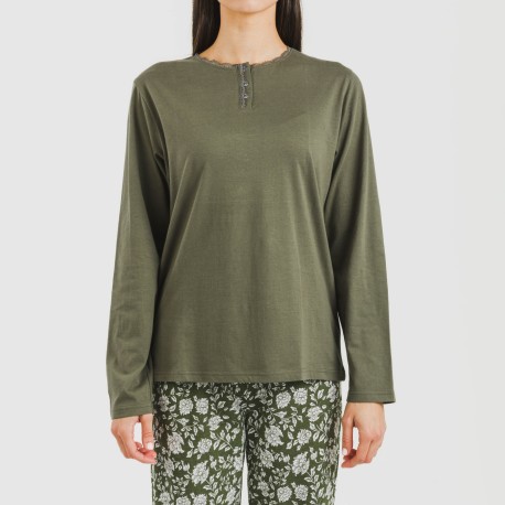 Pijama largo algodón Mozarabe verde