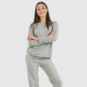 Pijama largo algodón Raya Chuck gris mezcliyado