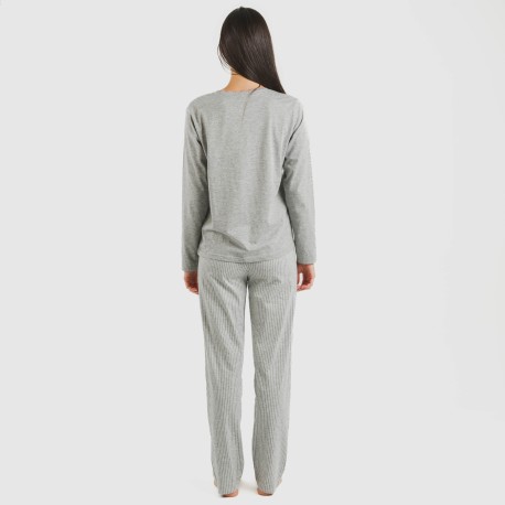 Pijama largo algodón Raya Chuck gris mezcliyado
