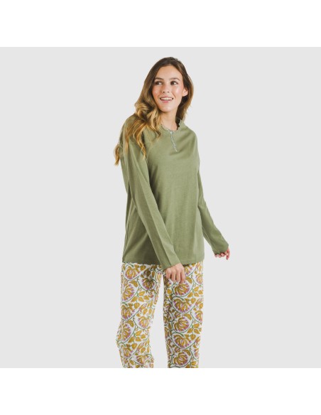 Pijama largo algodón Venus verde caceria
