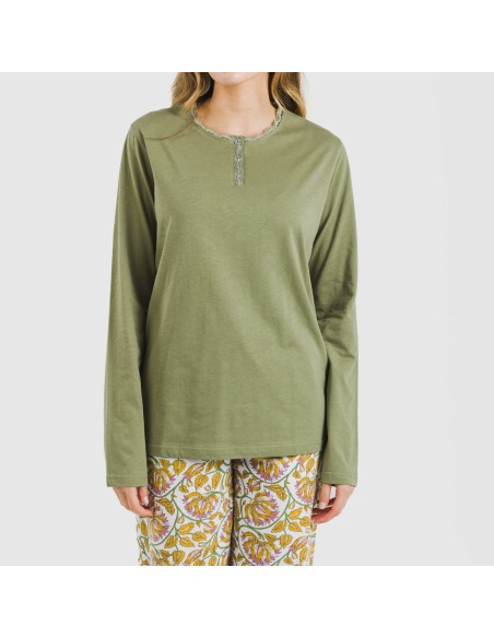 Pijama largo algodón Venus verde caceria