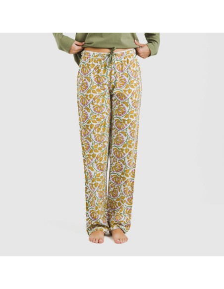 Pijama largo algodón Venus verde caceria