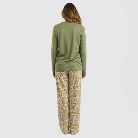 Pijama largo algodón Venus verde caceria