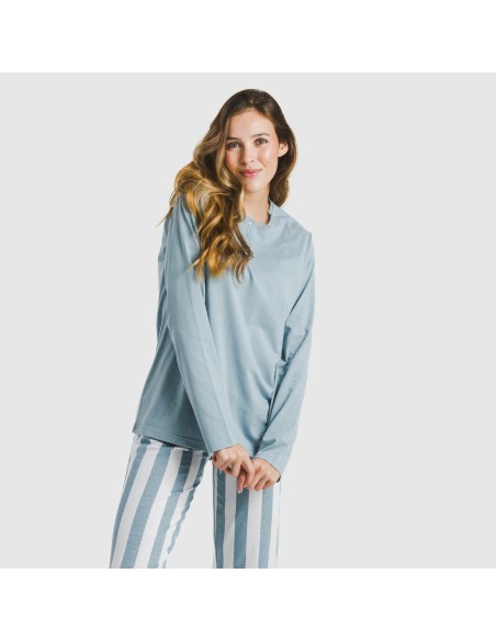 Pijama largo algodón Raya Elvis indigo Pijama largo algodón Raya Elvis indigo