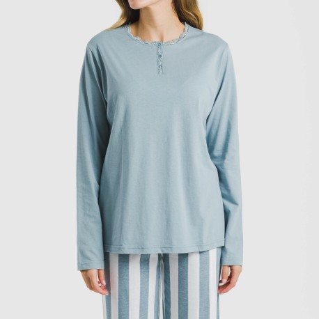 Pijama largo algodón Raya Elvis indigo